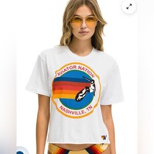 Aviator Nation SIGNATURE NASHVILLE BOYFRIEND TEE - WHITE sz M nwt